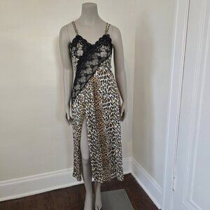 Frederick's Of Hollywood Size M Vintage Leopard Slip Dress Gown Sheer w/ Slit